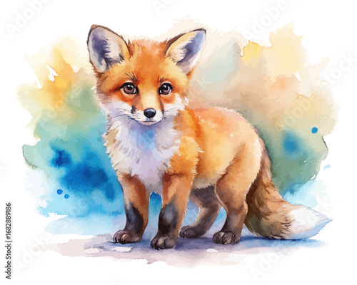 Watercolor baby fox animals
