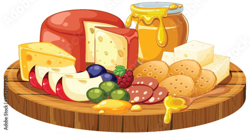 Assorted Cheese Platter with Crackers, Fruit, and Honey