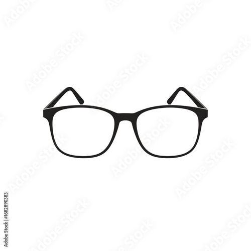 A clean vector illustration of a pair of black-framed eyeglasses, perfect for concepts of vision, fashion, and accessories.