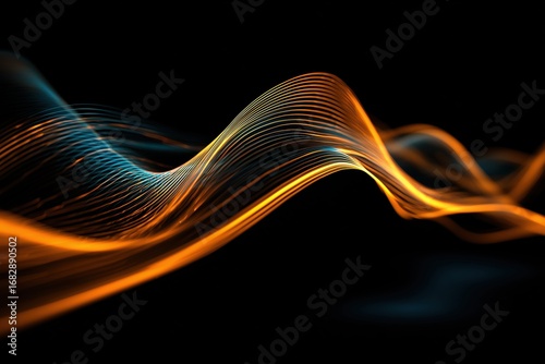 Colorful glowing abstract wave lines on black background representing energy flow, technology, and futuristic digital movement