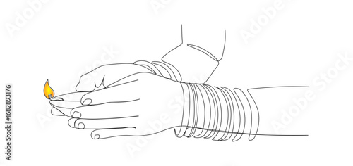 continuous line of hands holding clay lamps to commemorate diwali eps 1