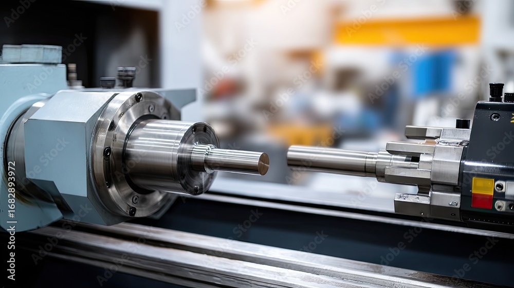 Fototapeta premium Precision machining process in an advanced manufacturing facility featuring modern CNC equipment and metal components