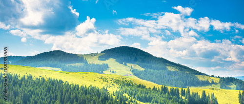 Green mountains valley in hills. Nature mountains landscape