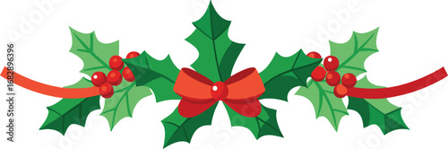 Christmas holly garland vector design. Floral garland for decoration