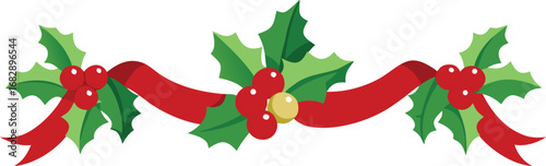 Christmas holly garland vector design. Floral garland for decoration