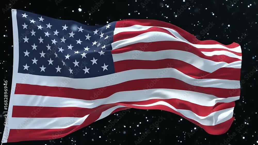 United States flag waving in space with stars and planet Earth in background