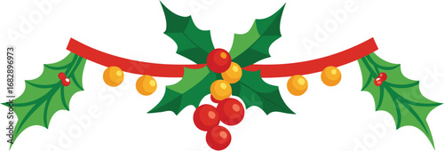 Christmas holly garland vector design. Floral garland for decoration