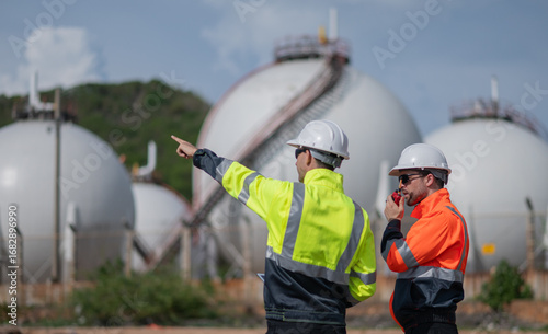 Engineer industrial facility petrochemical or gas energy site focused  balance between industrial development and environmental preservation  impact while maintaining efficiency and safety standards.