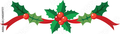 Christmas holly garland vector design. Floral garland for decoration