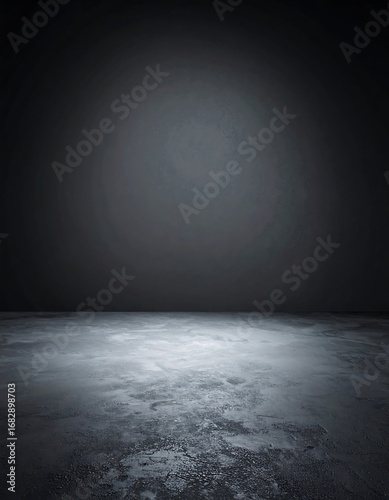 Empty room, dark gray concrete floor, spotlight