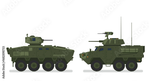 Military armored vehicles side view in flat design