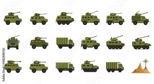 Military vehicles collection: diverse combat and transport designs