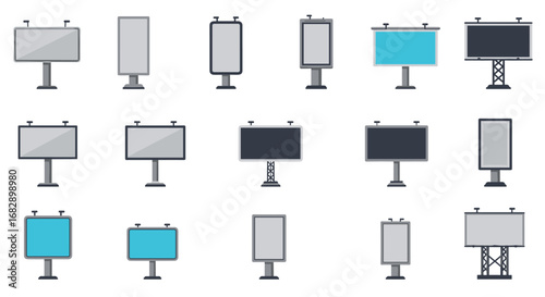 Set of flat roadside billboards and empty advertising signs collection