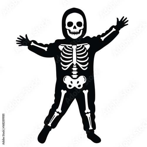 Child skeleton costume icon black white