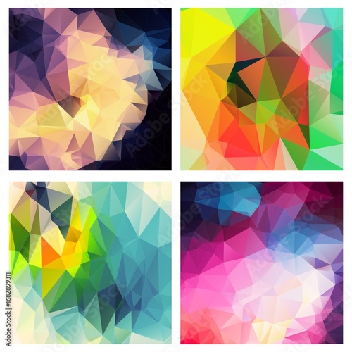 Abstract background with geometric shapes and colorful patterns, consisting of different blocks. Perfect for posters, packaging, textiles, social media templates, and digital design projects.