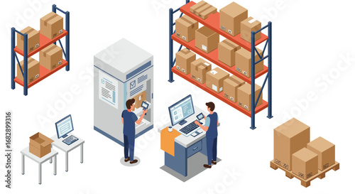 Warehouse automation with isometric packaging and inventory management