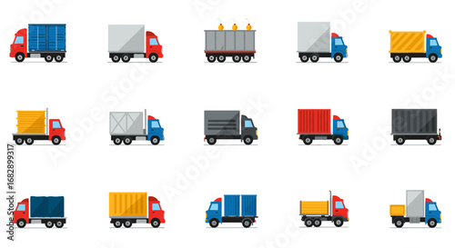 Colorful truck fleet icons set for transportation and logistics design