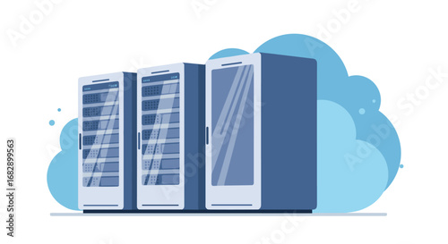 Modern flat design data center servers with cloud technology