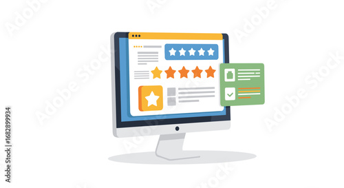 Modern 3d isometric feedback display with star ratings on computer screen