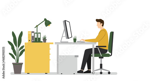 Modern flat design home office setup with greenery for remote work inspiration