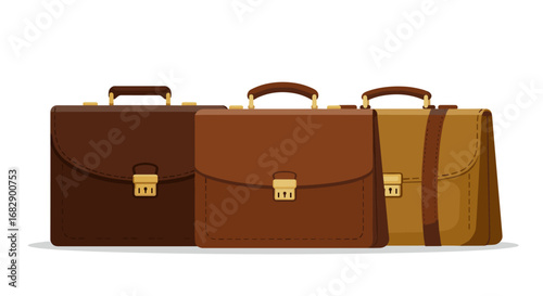 Stylish leather briefcases in flat design on white background