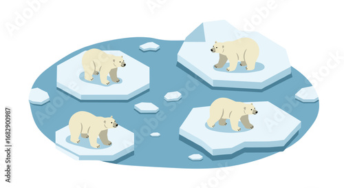 Polar bears on ice floes in arctic habitat featuring wildlife and climate themes