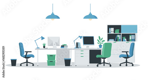 Modern office workspace with minimalist design and efficient organization