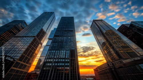 Wallpaper Mural Low Angle View of Skyscrapers at Sunset Torontodigital.ca
