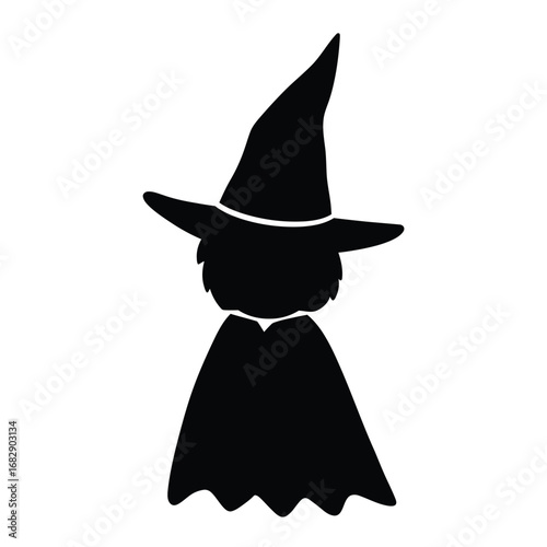 Child witch costume silhouette black white