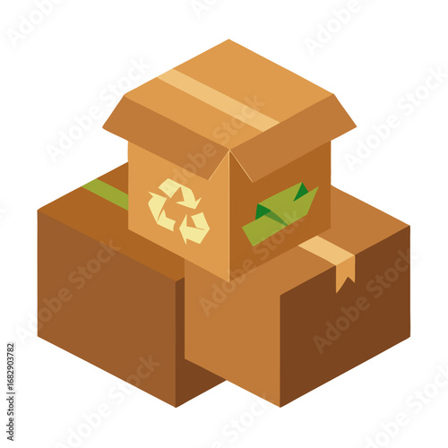 Ecofriendly shipping boxes recyclable cardboard packaging sustainable brown packing materials vector on white background.