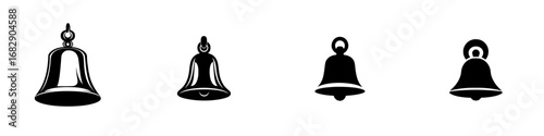 Minimalist black-and-white vector illustration of various bell silhouettes in a simple and elegant style
