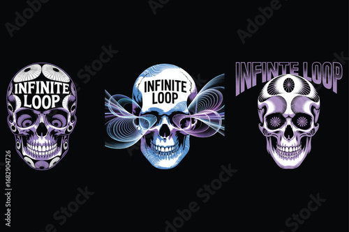 Purple blue skulls with infinite loop text vector
