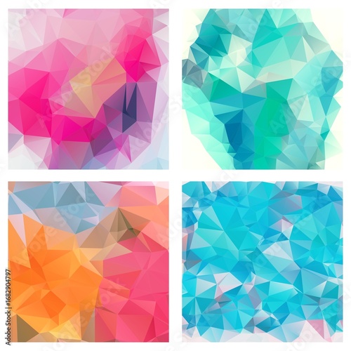 Abstract background with geometric shapes and colorful patterns, consisting of different blocks. Perfect for posters, packaging, textiles, social media templates, and digital design projects.