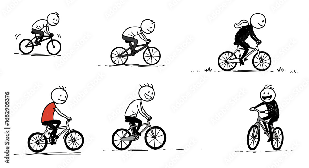 Obraz premium doodle stick figures riding bicycles