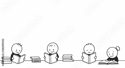 doodle stick figures reading books