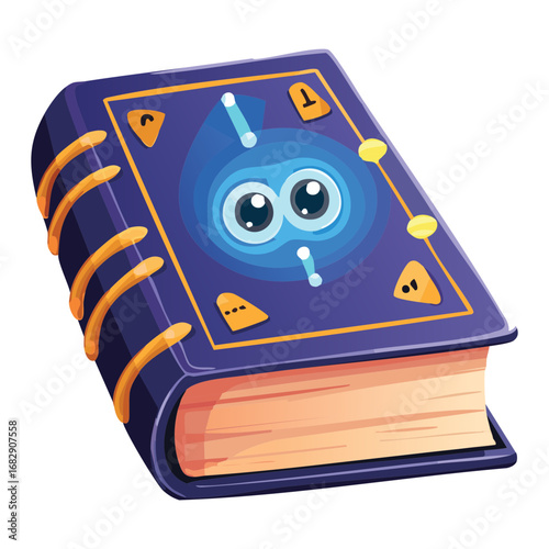 Magical spellbook with cute face a whimsical tome for fantasy designs perfect for witches and wizards