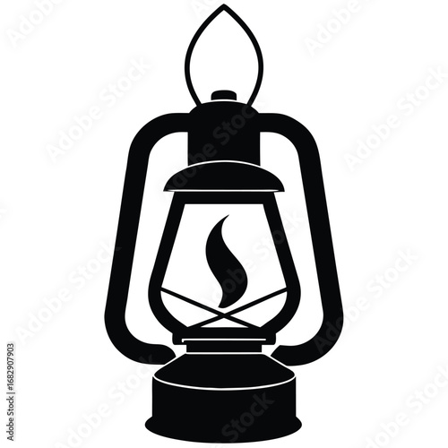 Black kerosene lantern with flame oil lamp light