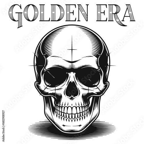 Ornate Skull And Text human skull black and white