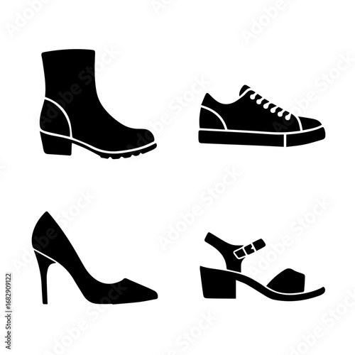 Shoes filled silhouette set with boots sneakers high heels and sandals