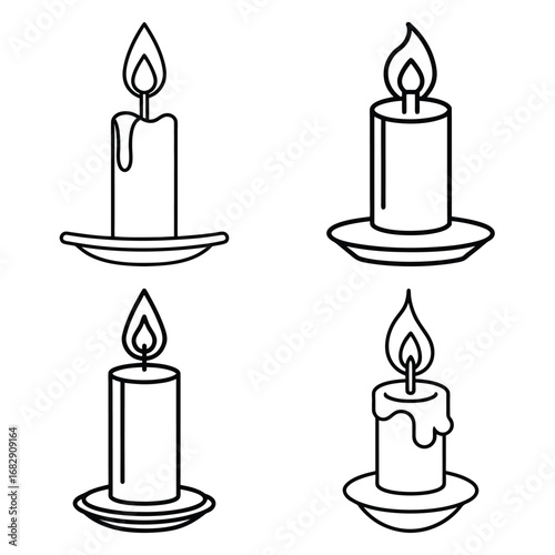 candlelight vector line line art icon set