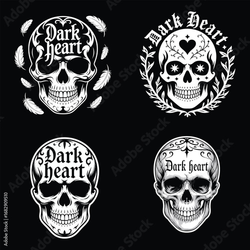 Gothic skull emblems with decorative elements dark