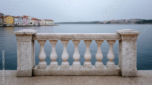 Stone balustrade embraces tranquil azure waters, whispering tales of Adriatic sea vistas, Venetian charm, and May Day revelries