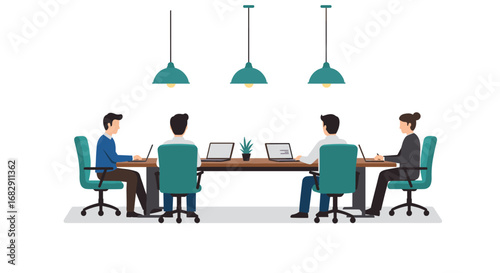 Business meeting collaboration in modern office setting with professional team