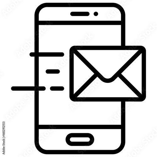 Mobile Mail Send Outline Icon Design Vector - Smartphone with outgoing envelope, representing email sending, message delivery, or mobile outbox