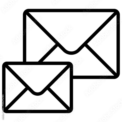Multiple Mail Outline Icon Design Vector - Two overlapping envelopes, symbolizing multiple messages, inbox, or bulk email