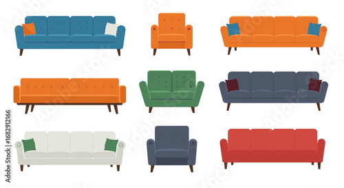Colorful collection of modern sofas and armchairs for interior inspiration