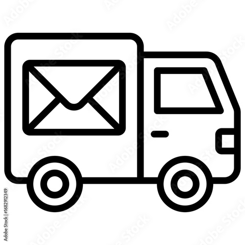 Mail Delivery Outline Icon Design Vector - Truck carrying envelope, representing email delivery, logistics communication, or message transport