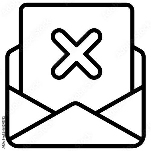 Mail Rejected Outline Icon Design Vector - Envelope with cross mark, representing rejected email, failed message, or blocked inbox