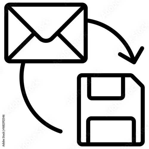 Mail Save Outline Icon Design Vector - Envelope with download arrow and disk, symbolizing save mail, archive message, or backup email