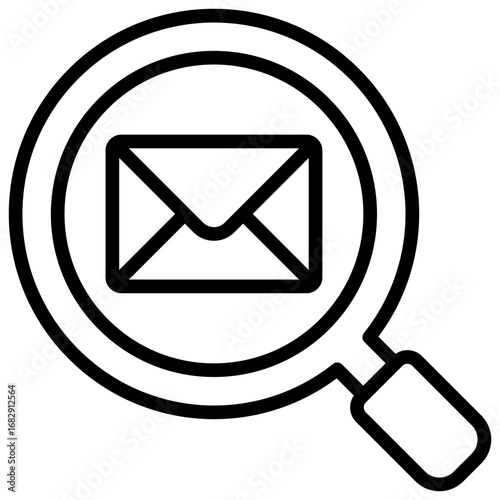 Mail Search Outline Icon Design Vector - Magnifying glass with envelope, representing email search, find message, or filter mail